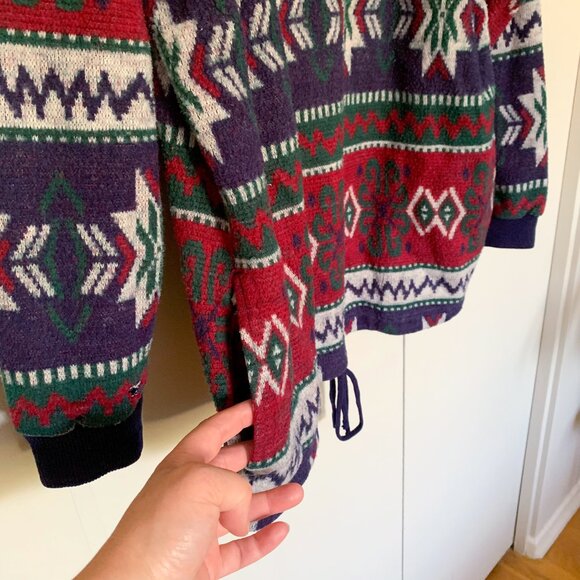 90s Vintage Bruttini Uomo Men's Geometric Mock Neck 3/4 Zip Fleece Sz Large - Picture 11 of 17